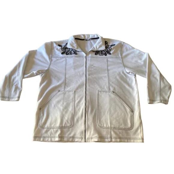 Embroidered White Zip Jacket Black Detail Blast Studio Size 18 - Picture 2 of 6